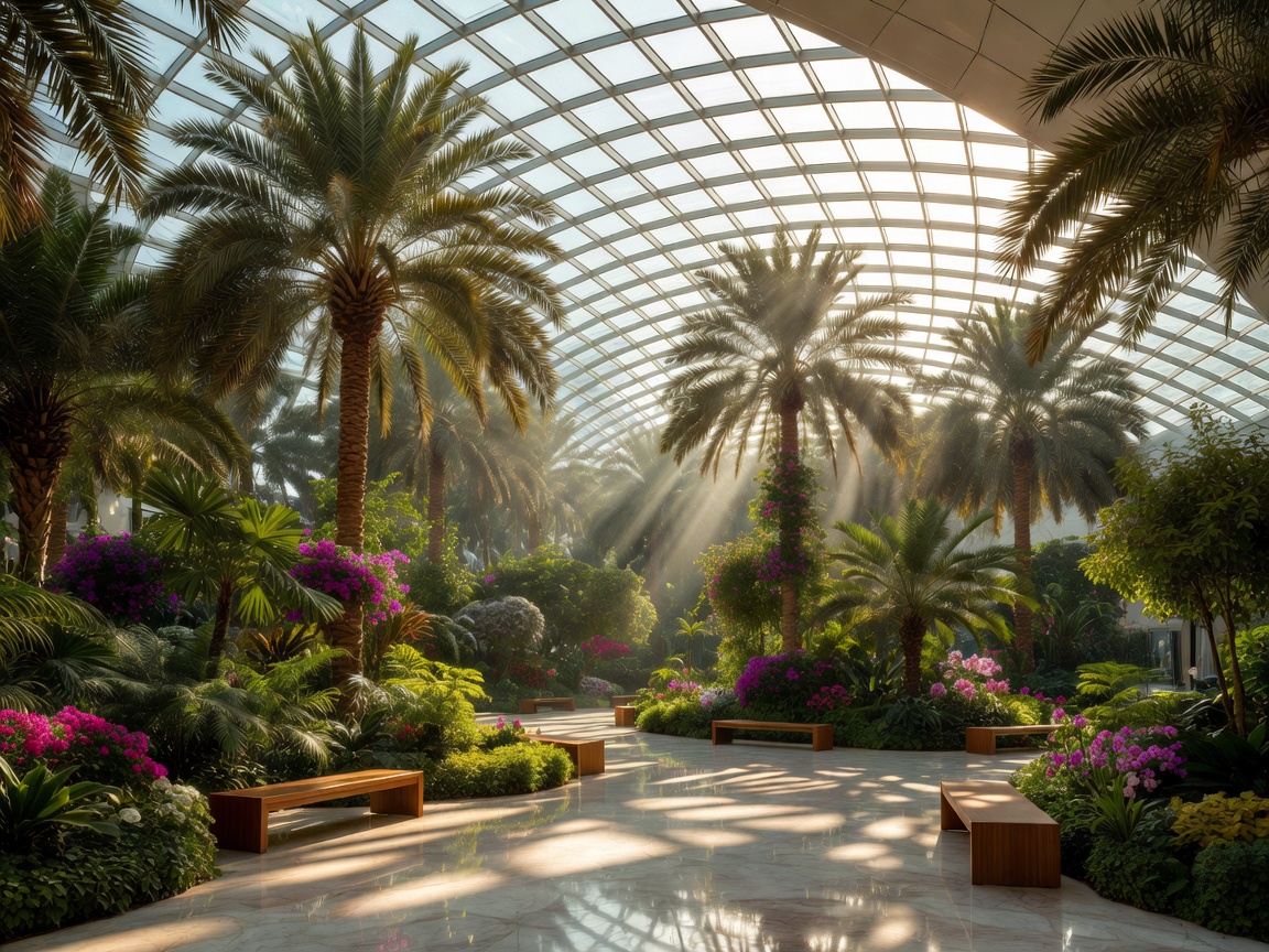 Hamad International Airport Doha indoor botanical garden The Orchard illuminated by sunlight