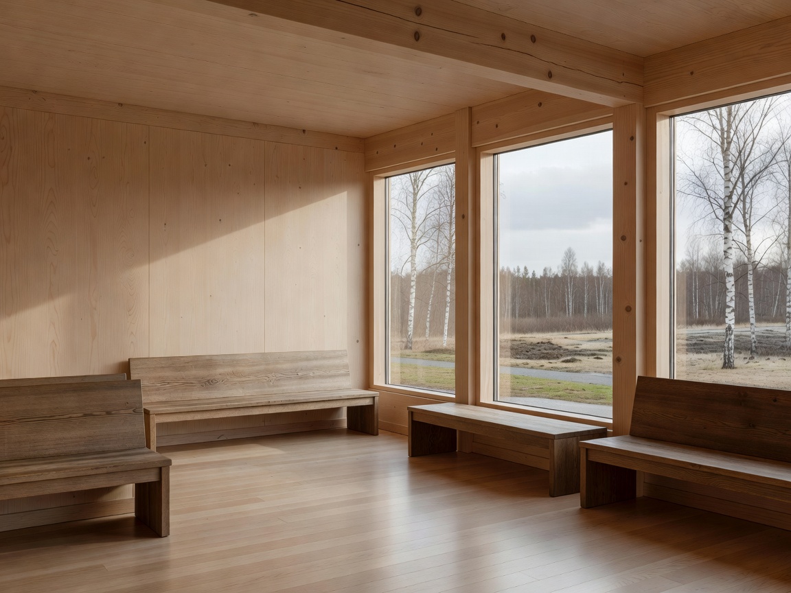 Helsinki Airport Nordic natural wood and diffused sunlight rest pavilion
