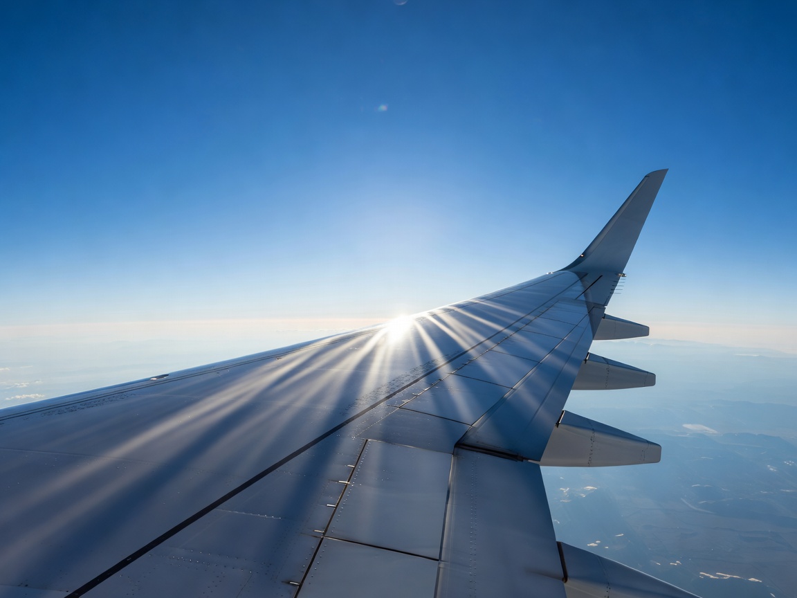 High altitude sunlight view over aircraft wing representing natural solar synchronization